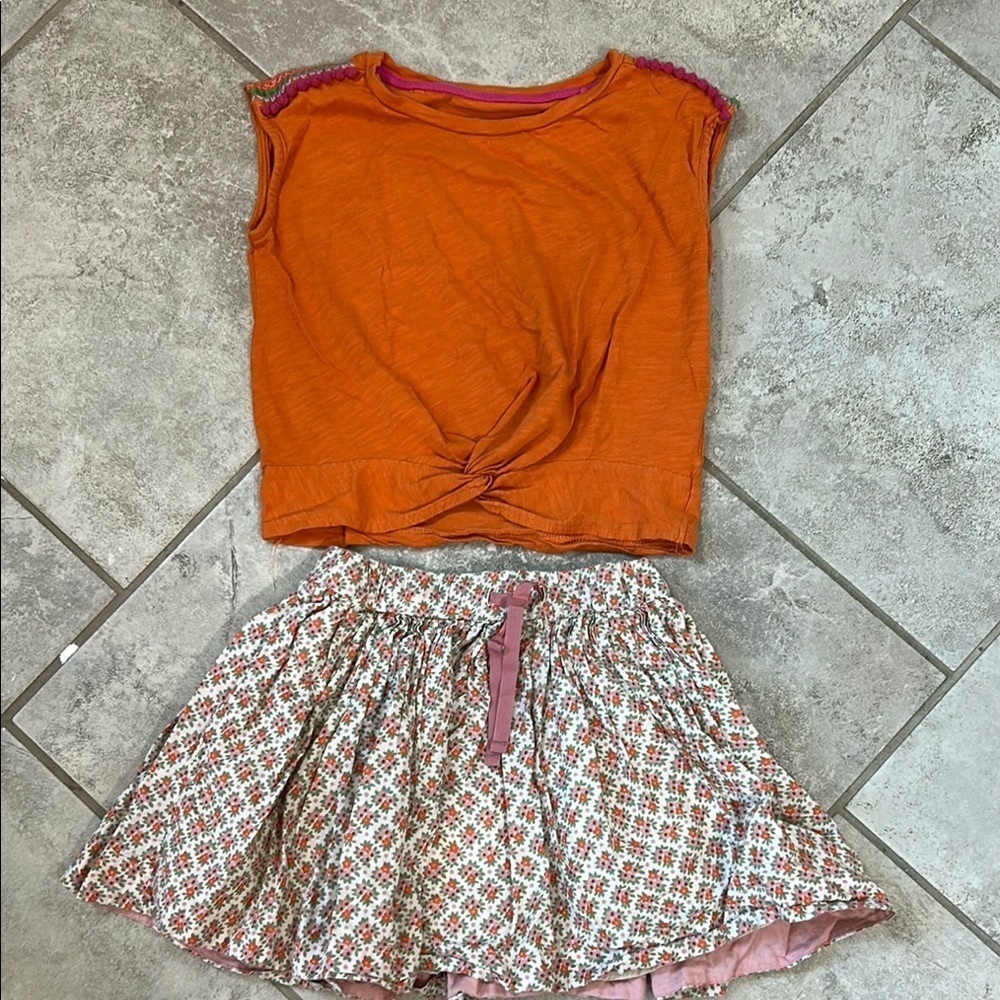 Orange Top and Floral Skirt Set by Mini Boden